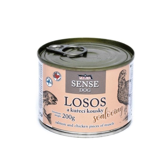 FALCO SENSE DOG lašiša ir vištienos gabalėliai raumenys skardine 200 g FALCO SENSE DOG lašiša ir vištienos gabalėliai raumenys skardine 200 g