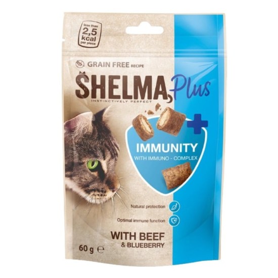 Skanėstai katėms Shelma Cat Snack Immunity pads GF su jautiena ir mėlynėmis, 60 g Skanėstai katėms Shelma Cat Snack Immunity pads GF su jautiena ir mėlynėmis, 60 g