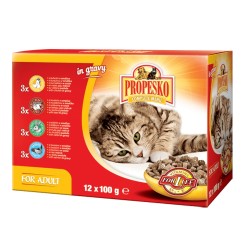 PROPESKO cat su jautiena vištiena triušiams ir lašiša maišelyje 100 g (12 pak.) PROPESKO cat su jautiena vištiena triušiams ir lašiša maišelyje 100 g (12 pak.)