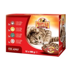 PROPESKO cat su jautiena vištiena ėriena ir žvėriena maišelyje 100 g (12 pakelis) PROPESKO cat su jautiena vištiena ėriena ir žvėriena maišelyje 100 g (12 pakelis)