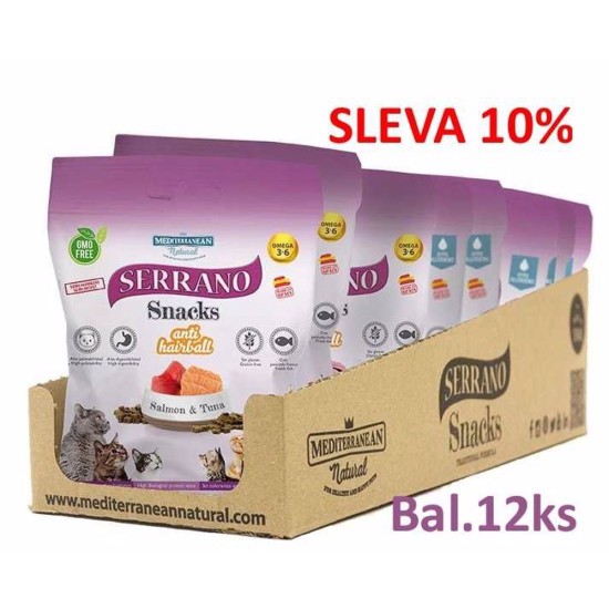 Serrano Snack Cat AntiHairball Salmon & Tuna 50 g (12 vnt) 10 % NUOLAIDA