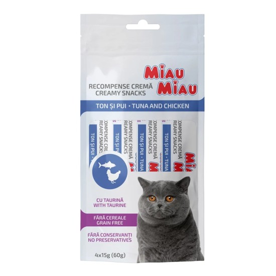 MAIAU MAIAU Kreminiai užkandžiai katė tunas A vištiena 15 g (4 pakuotė) MAIAU MAIAU Kreminiai užkandžiai katė tunas A vištiena 15 g (4 pakuotė)