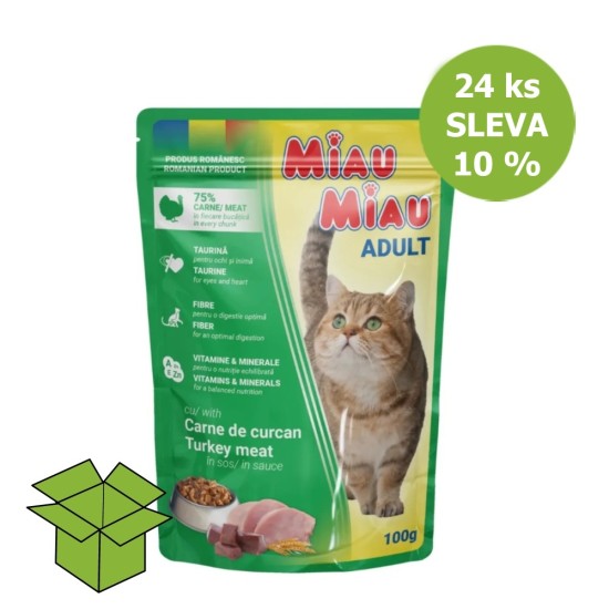 Miau Miau katė Turkija, kišenė 100 g (24 vnt) nuolaida 10 %
