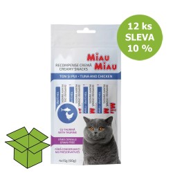 MAIAU Miau kreminiai užkandžiai katė tunas A vištiena 15 g 4 pakuotė (12 vnt) nuolaida 10 %