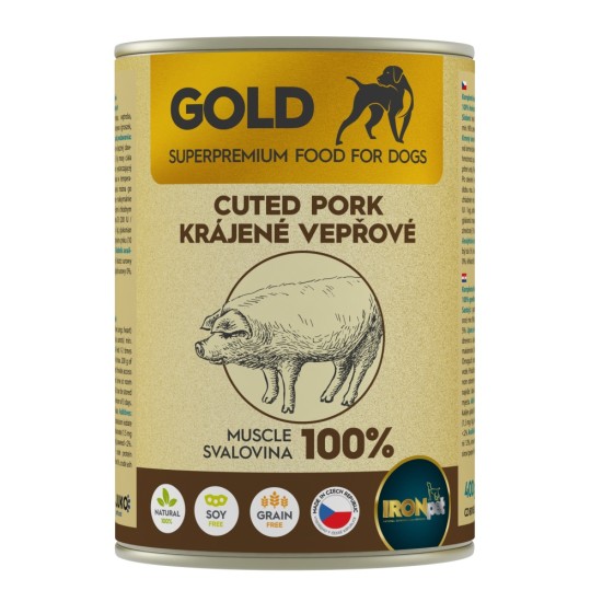 IRONpet Gold Dog Vepřová krájená svalovina, konzerva 400 g