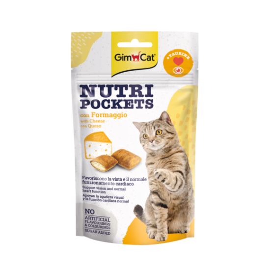 GimCat Nutri Pockets with Cheese &amp; Taurine skanėstai katėms su Sūriu ir Taurinu 60g