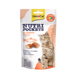 GimCat Nutri Pockets with Salmon &amp; Omega 3&amp;6 skanėstai katėms su Lašiša, Omega 3 ir 6 riebalų rūgštimis 60g