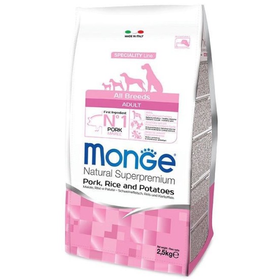 Monge spec. line adult sausas pašaras suaugusiems šunims su kiauliena, ryžiais ir bulvėmis 2,5kg