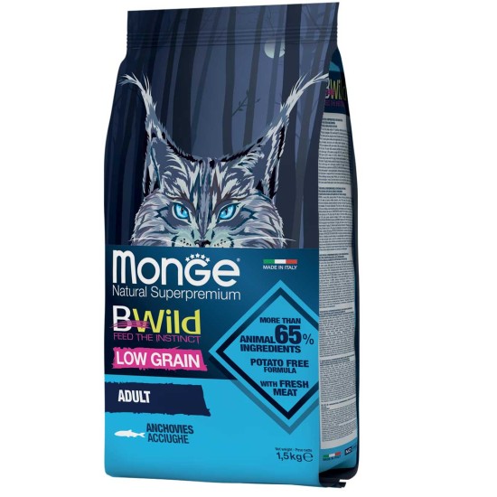 Monge Dry Cat BWILD - Adult Anchovies (ančiuviai) 1,5 kg