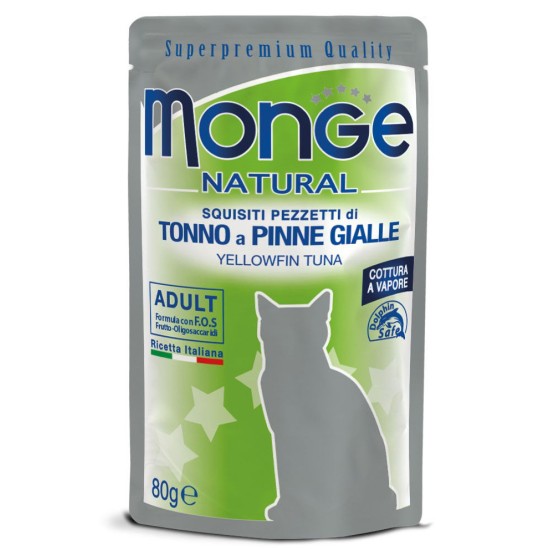 Monge Natural kons. pašaras suaugusioms katėms, geltonpelekio tuno kąsneliai želėje 80g