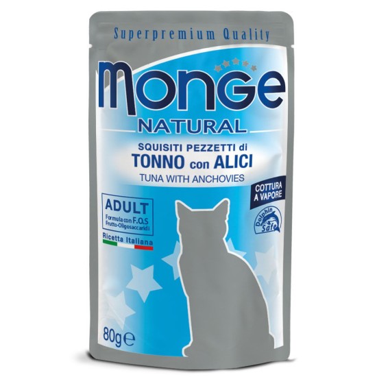 Monge Natural kons. pašaras suaugusioms katėms tuno kąsneliai su ančiuviais želėje 80g