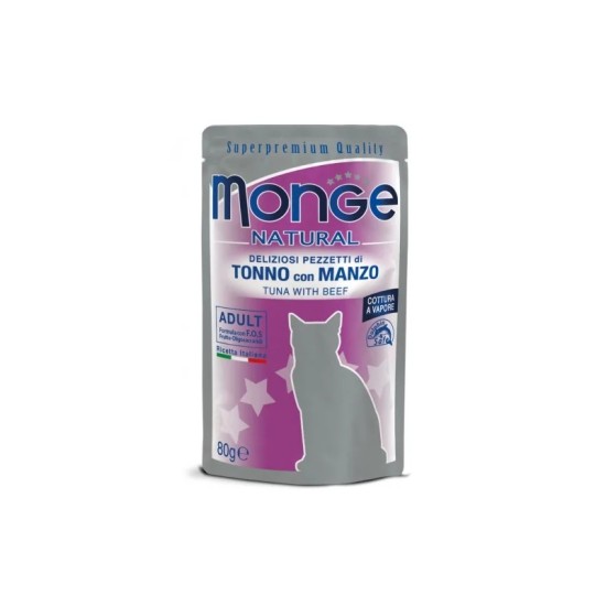 Monge Natural kons. pašaras suaugusioms katėms, tunas ir jautiena 80g