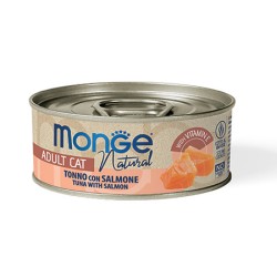 Monge kons. pašaras katėms su tuno gabalėliais, vištiena ir lašiša savo sultyse 80g