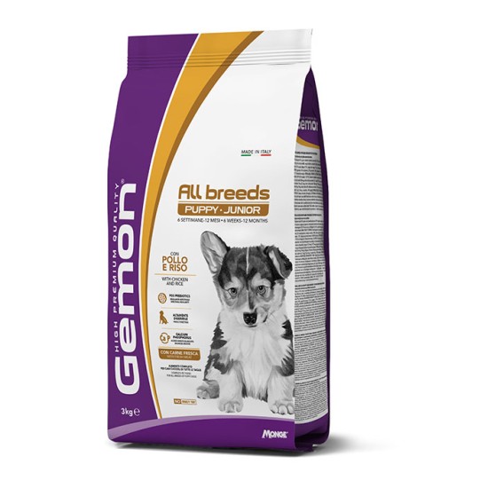 Gemon medium puppy visavertis pašaras jauniems šuniukams su vištiena ir ryžiais 3kg