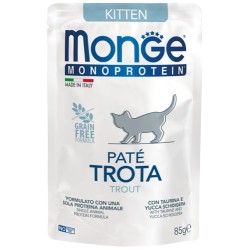 Monge Monoprotein Kitten begrūdis konservuotas pašaras jaunoms katėms su upėtakiu 85g
