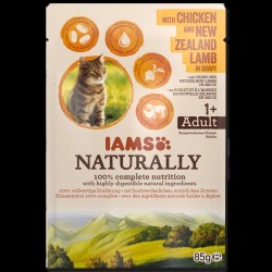 IAMS Naturally Adult konservuotas pašaras katėms su vištiena ir ėriena padaže 85g