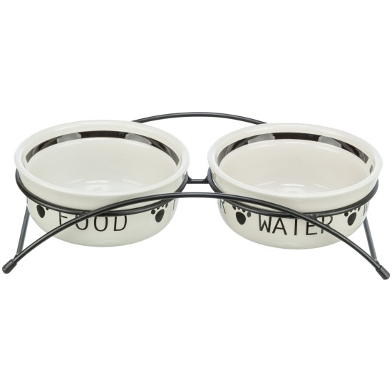 Trixie Dubenėlių kompl., keramika-metal., 2x0.6 l, ø 15 cm-32x9x15 cm, baltas-juodas