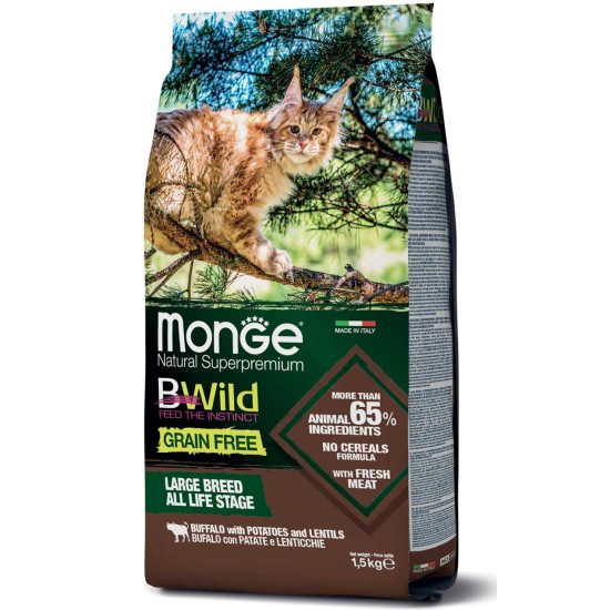 Monge GF Large Breeds sausas pašaras katėms su buivoliena, bulvėmis ir lęšiais 1.5kg