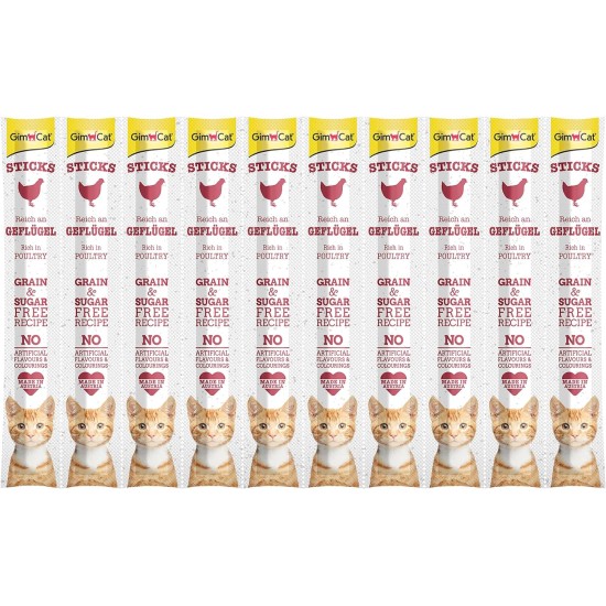 GimCat Sticks begrūdės lazdelės, su paukštiena (10 vnt)