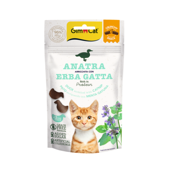 Gimcat Crunchy Snacks Duck /Catnip traškūs skanėstai antis/katžolė 50g