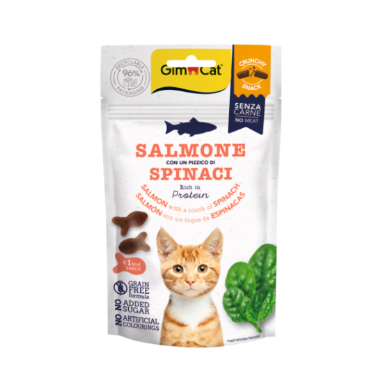 Gimcat Crunchy Snacks Salmon &amp; Spinach traškūs skanėstai lašiša/špinatai 50g