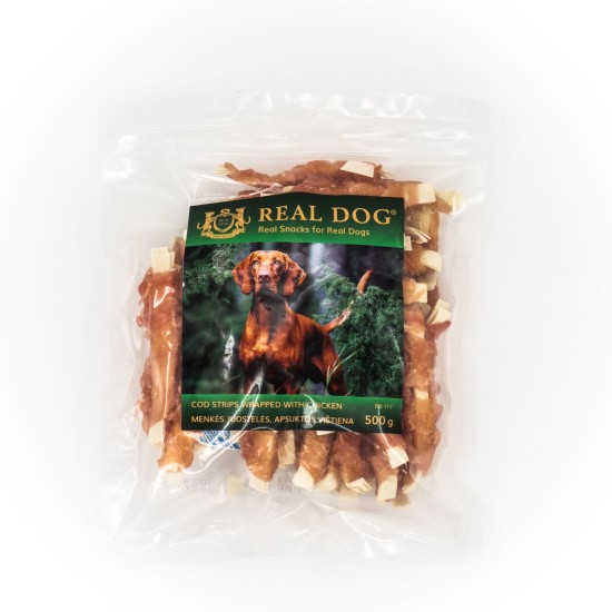 Real Dog SNACKS Menkės juostelės, apsuktos vištiena 500g