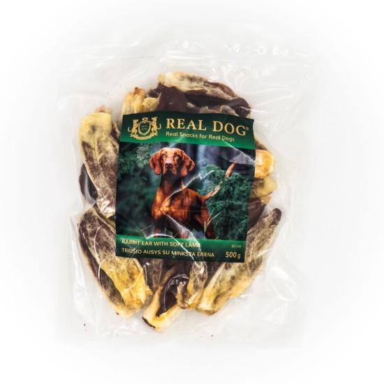 Real Dog SNACKS Triušio ausys su minkšta ėriena 500g