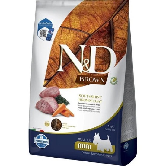 FARMINA N&amp;D BROWN - DOG Dry Lamb Spirulina&amp;Carrot ADULT MINI 5 kg