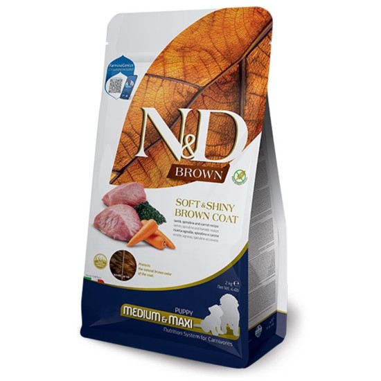 FARMINA N&amp;D BROWN - DOG Dry Lamb Spirulina&amp;Carrot PUPPY MED&amp;MAX 2 kg