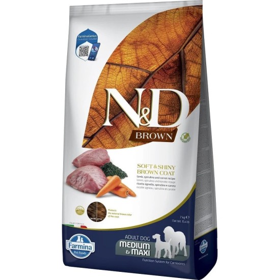 FARMINA N&amp;D BROWN - DOG Dry Lamb Spirulina&amp;Carrot ADULT MED&amp;MAX 7 kg