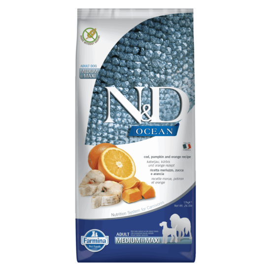 FARMINA N&amp;D OCEAN - DOG Dry Cod Pumpkin&amp;Orange ADULT MED&amp;MAX 12 kg