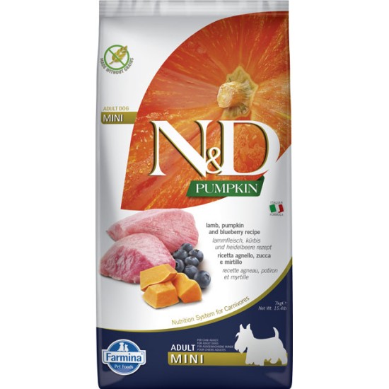 FARMINA N&amp;D PUMPKIN - DOG Dry Lamb&amp;Blueberry ADULT MINI 7 kg