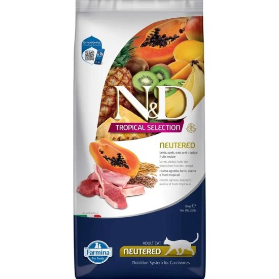 FARMINA N&amp;D TROPICAL SELECTION - CAT Dry Lamb, Spelt, Oats NEUTERED 10 kg