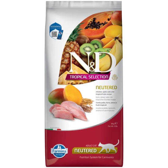 FARMINA N&amp;D TROPICAL SELECTION - CAT Dry Chicken, Spelt, Oats NEUTERED 10 kg