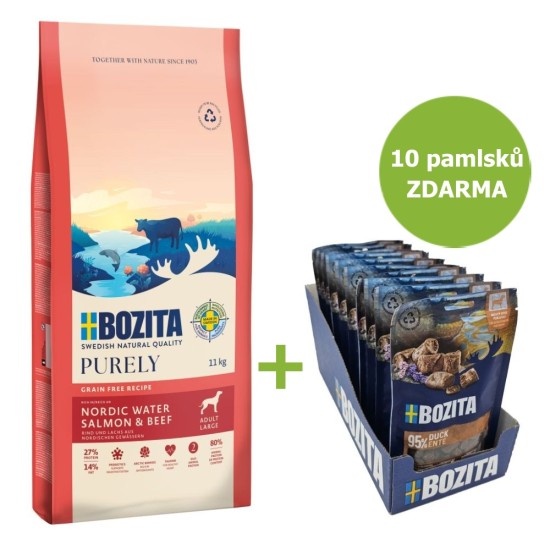 Bozita Purely Dog Adult Large Salmon & Beef GF 11 kg + 10 pamlsků ZDARMA