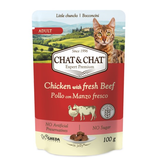 Chat & Chat Adult Cat Chicken with Beef, kapsička 100 g