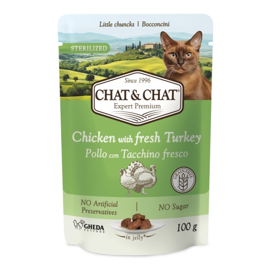 Chat & Chat Sterilized Cat Chicken with Turkey, kapsička 100 g
