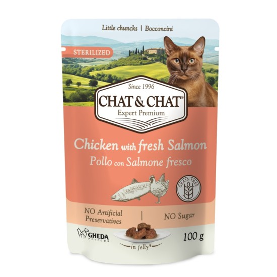 Chat & Chat Sterilized Cat Chicken with Salmon, kapsička 100 g