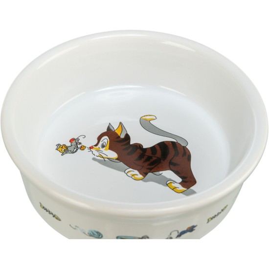 Trixie Dubenėlis, katė su pele, keramika, 0.2 l, ø 12 cm, baltas