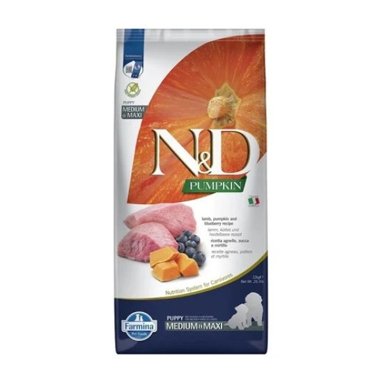 FARMINA N&amp;D PUMPKIN - DOG Dry Lamb&amp;Blueberry PUPPY MED&amp;MAX 12 kg