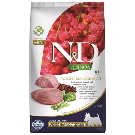 FARMINA N&amp;D QUINOA - DOG Dry WEIGHT MANAGEMENT Lamb&amp;Broccoli ADULT MINI 800 g