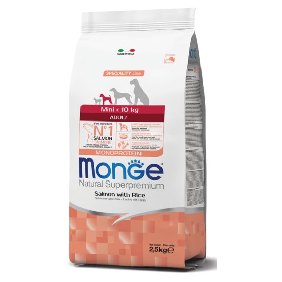 Monge mini adult sausas pašaras (lašiša ir ryžiai) 2,5kg