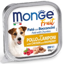 M13215 Monge Fruit - Wet Dog PATE & CHUNKIES CHICKEN & RASPBERRY 100 g