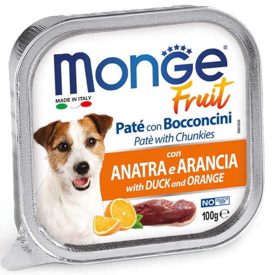 M13239 Monge Fruit - Wet Dog PATE & CHUNKIES DUCK & ORANGE 100 g