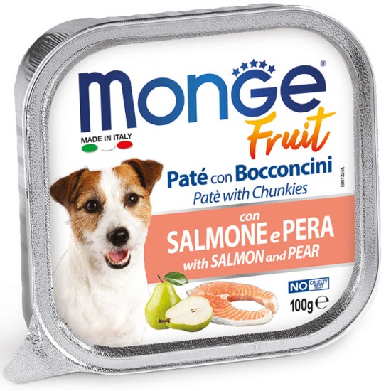 M13246 Monge Fruit - Wet Dog PATE & CHUNKIES SALMON & PEAR 100 g