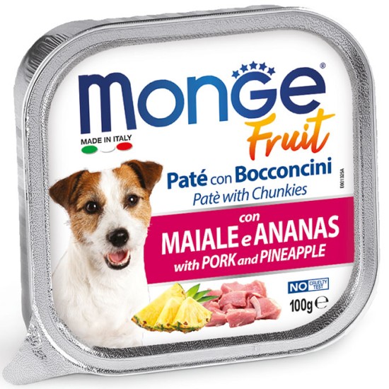 M13253 Monge Fruit - Wet Dog PATE & CHUNKIES PORK & PINEAPPLE 100 g