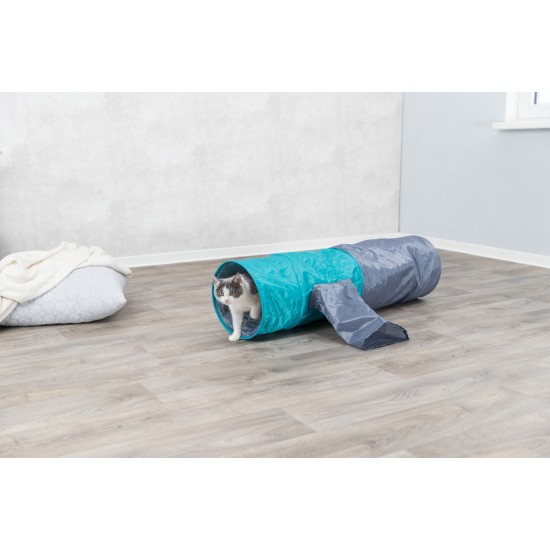 3.5_4302 TRIXIE Žaidimų tunelis katėms su 4 įėjimais, pliušas, 30x115 cm, pilka/žalsva