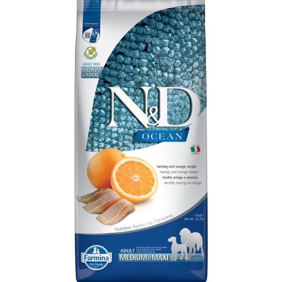 F36490 FARMINA N&D OCEAN - DOG Dry Herring&Orange ADULT MED&MAX 12 kg
