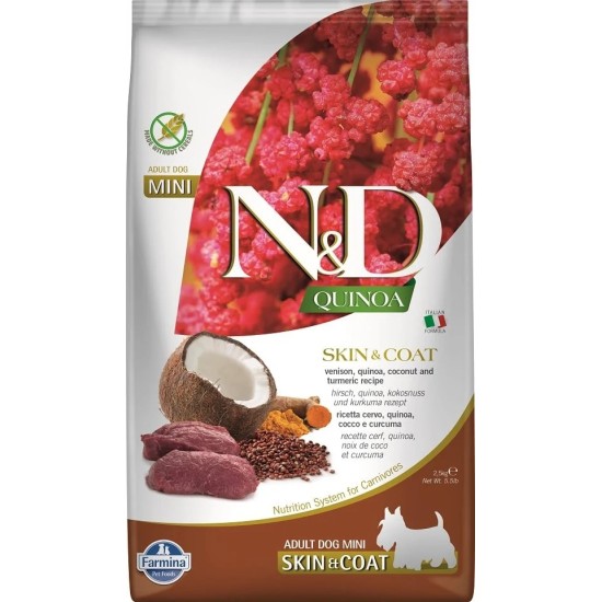 F39927 FARMINA N&D QUINOA - DOG Dry SKIN&COAT Venison&Coconut ADULT MINI 800 g (pak.10)