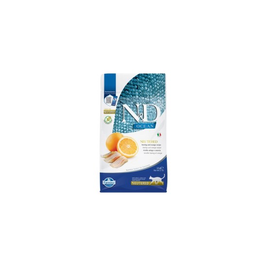 F40145 FARMINA N&D OCEAN - CAT Dry Herring&Orange NEUTERED ADULT 300 gr (pak.16)